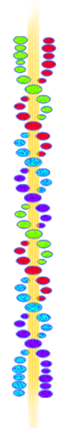 DNA strands winding around beam of divine light