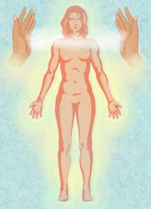 Healing hands activating body and aura wellness